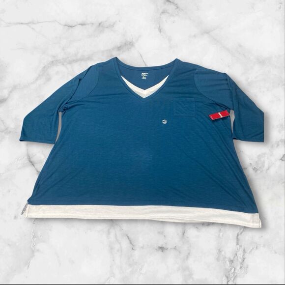 Avenue Your Tee Womens sz 30/32- 3/4 Sleeve Blue White T Shirt MSRP: $35 - Picture 1 of 15